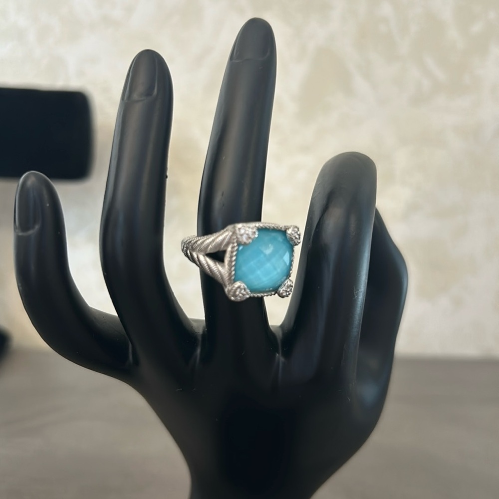 Authentic Judith Ripka Turquoise Quartz Doublet Diamonique Cz Sterling Ring 6